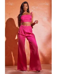 Hot Pink Ruched Tie Strap Crop Top