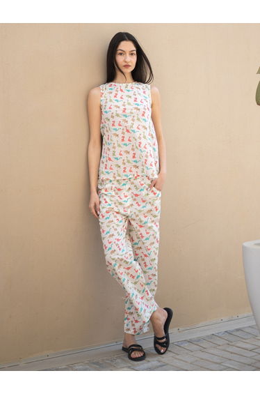 All-Over Printed Sleeveless Top and Straight Pyjama Set