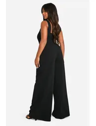 Plus Bodice Seam Detail Pleated Wide Leg Jumpsuit - black - 1