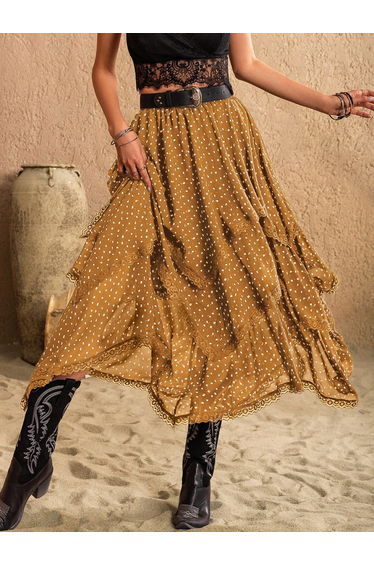 Women Lace Trim Asymmetric Hem Skirt