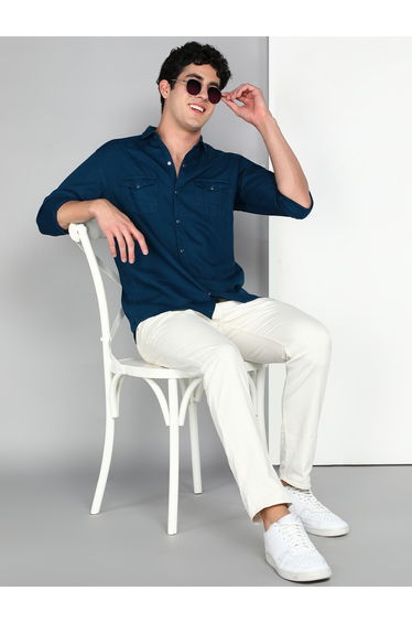 Men Blue Cotton Twill Shirt