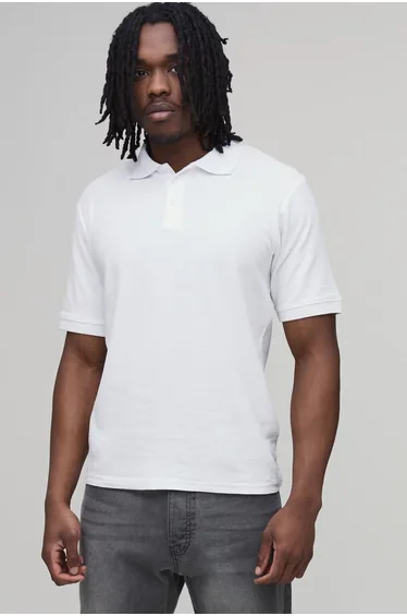 Tall Slim Fit Pique Polo - white