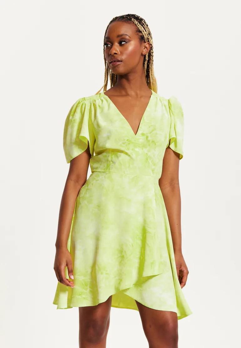 Women's Mini Dress with Angel Sleeves in Pistachio - 1