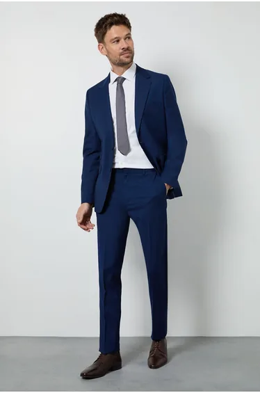 Royal Blue Textured Slim Fit Suit Trousers