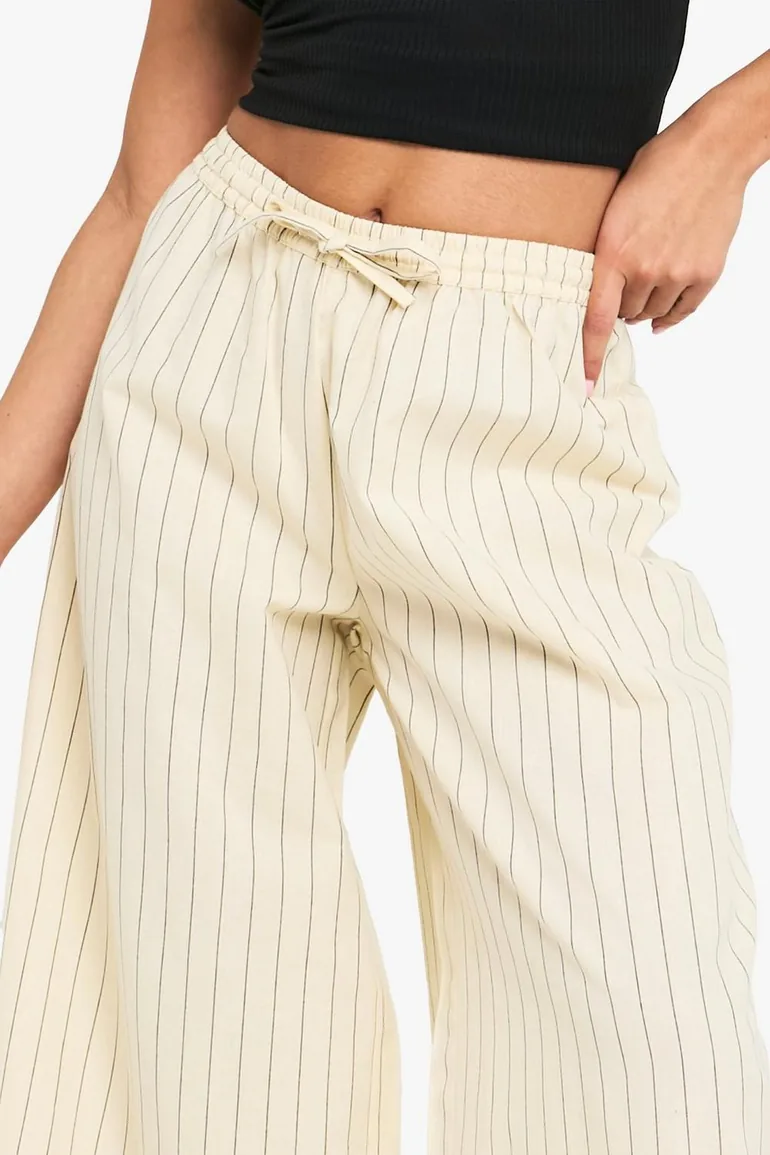 Petite Stripe Linen Look Trousers - ecru - 3