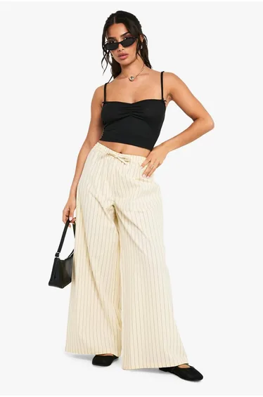 Petite Stripe Linen Look Trousers - ecru