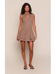 Brown Check Keyhole Detail Rara Skirt Shift Dress