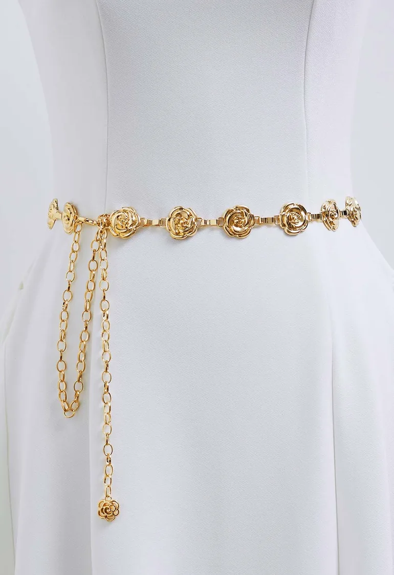 Blooming Rose Chain Belt in Gold
