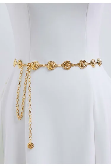 Blooming Rose Chain Belt in Gold