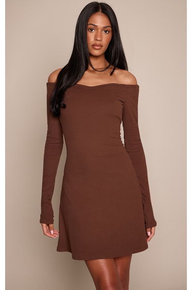 Tall Taupe Soft Touch V Neck Long Sleeve Shift Dress