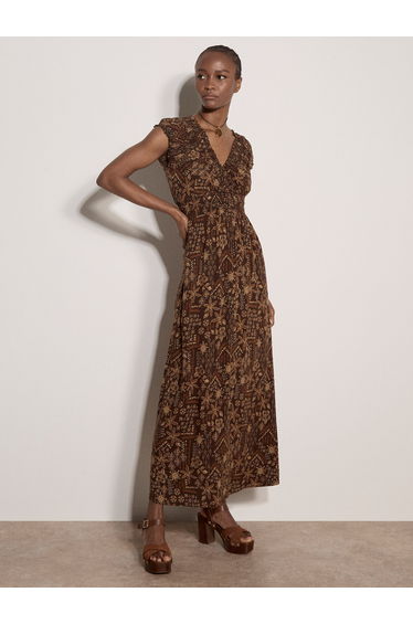 Batik Floral Smocked Maxi Dress