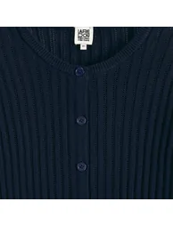 Fine Pointelle Knit Cardigan with Crew Neck - 2