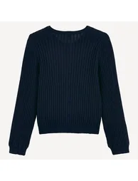 Fine Pointelle Knit Cardigan with Crew Neck - 3