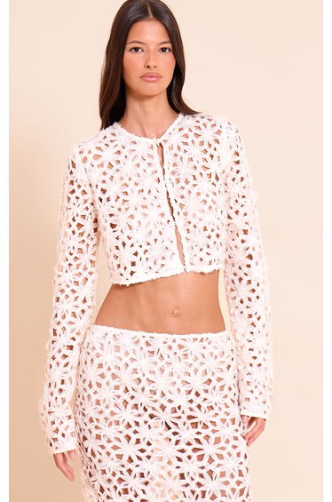Natural Textured Floral Button Cropped Top