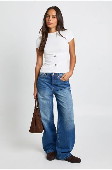 Rib Buckle Strap Detail Top - cream
