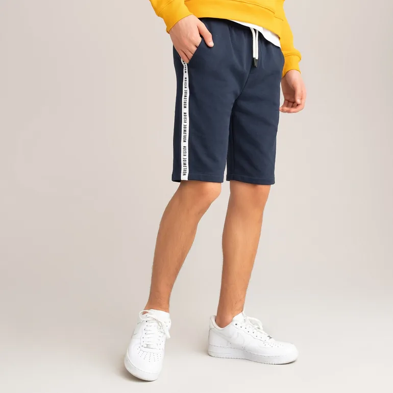 Cotton Mix Bermuda Shorts with Side Stripes - 1