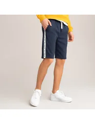 Cotton Mix Bermuda Shorts with Side Stripes - 1