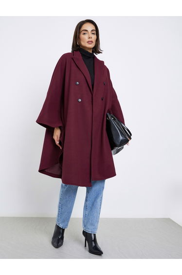 Burgundy Cape Fit Double Breasted Coat