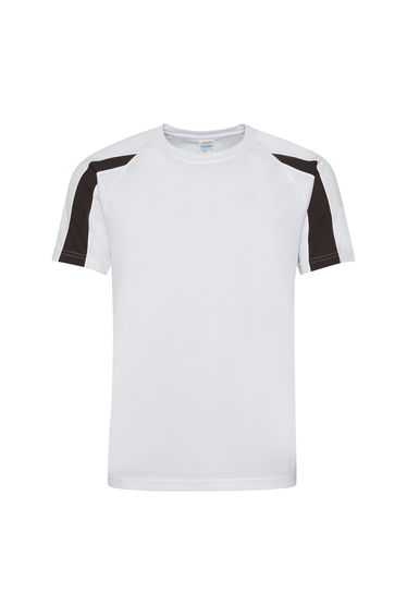 Just Cool Mens Contrast Cool Sports Plain T-Shirt - Arctic White/Jet Black