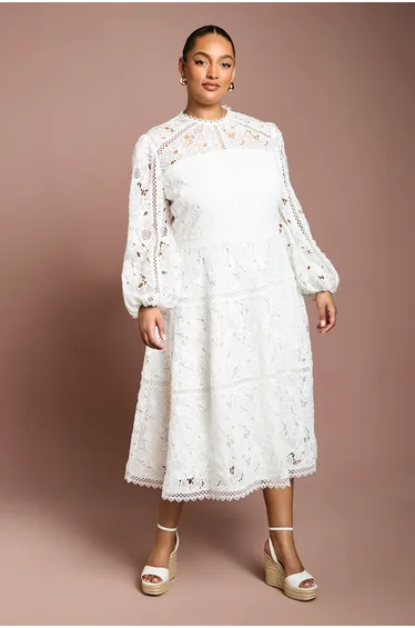 Plus Lace Panelled Long Sleeve Dress