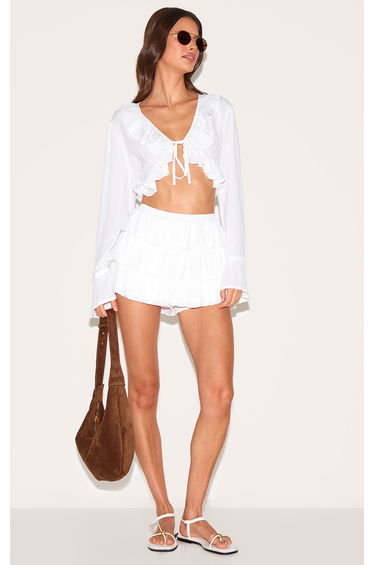 White Cheesecloth Ruffle Mini Skort