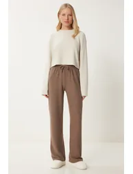 Women's brown soft loose knitted pants - 1