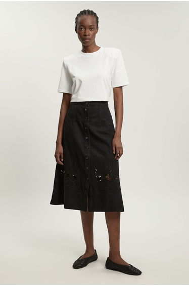 Denim Cut Out Full Midi Skirt