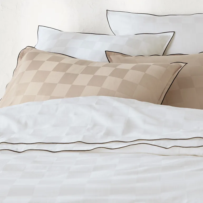 Victor Checkerboard 100% Washed Cotton Satin 300 Thread Count Pillowcase - 5