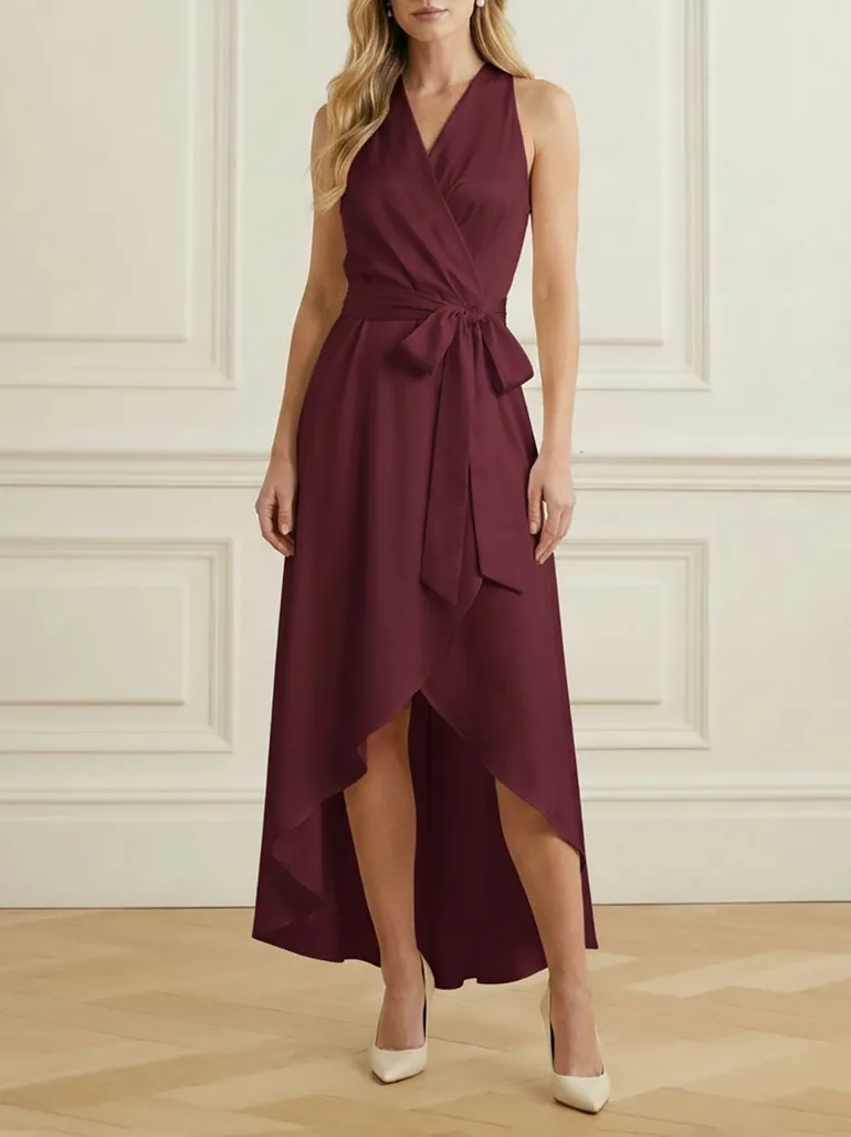 loose dress formal Elegant Daily Jumpsuit V-Neck Loose Half Sleeves Satin Formal Jumpsuit –  WhenGirl main image 1