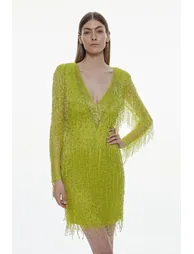 Beaded Fringed And Embellished Mini Dress