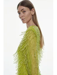Beaded Fringed And Embellished Mini Dress - 2