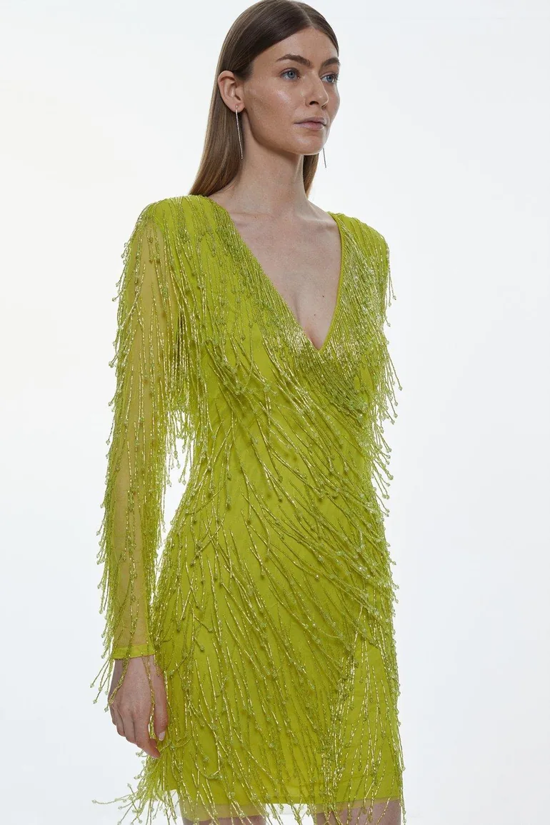 Beaded Fringed And Embellished Mini Dress - 1