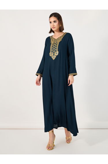Neck Embroidery Flared Jalabiya