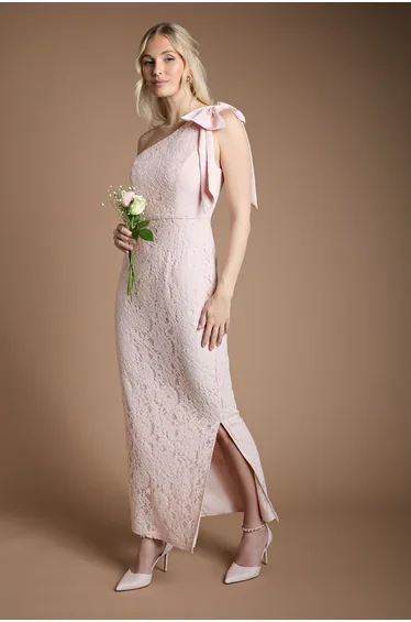 One Shoulder Bow Detail Lace  Dress