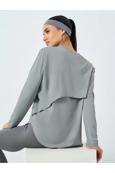 Back Overlay Panel Curved Hem Top