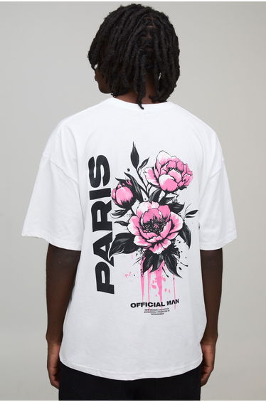 White Oversized Paris Floral Print T-Shirt - white