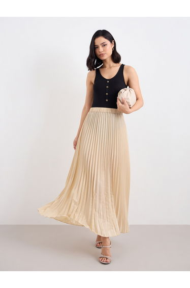 Satin Pleated A-Line Maxi Skirt