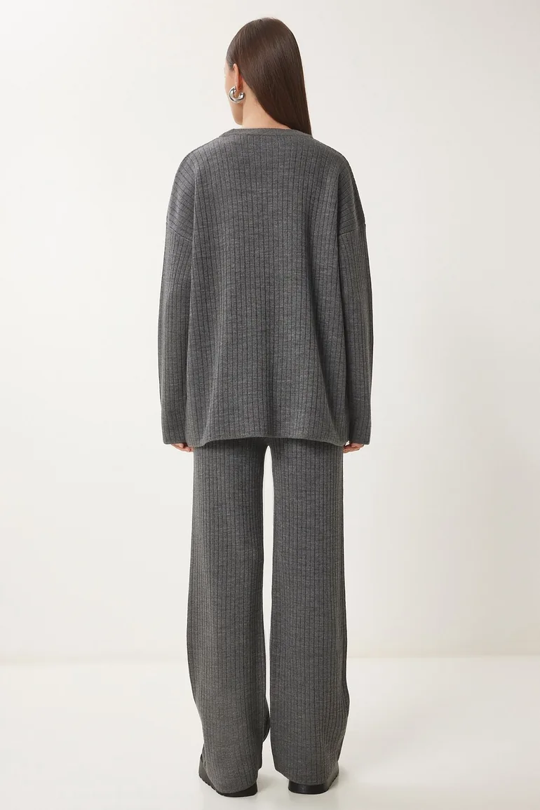 Women's Anthracite Corduroy Sweater Pants Suit - 9