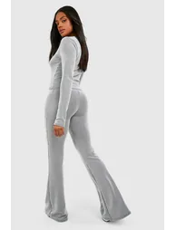2 Tone Rib Zip Up Top & Flared Trouser - grey - 1