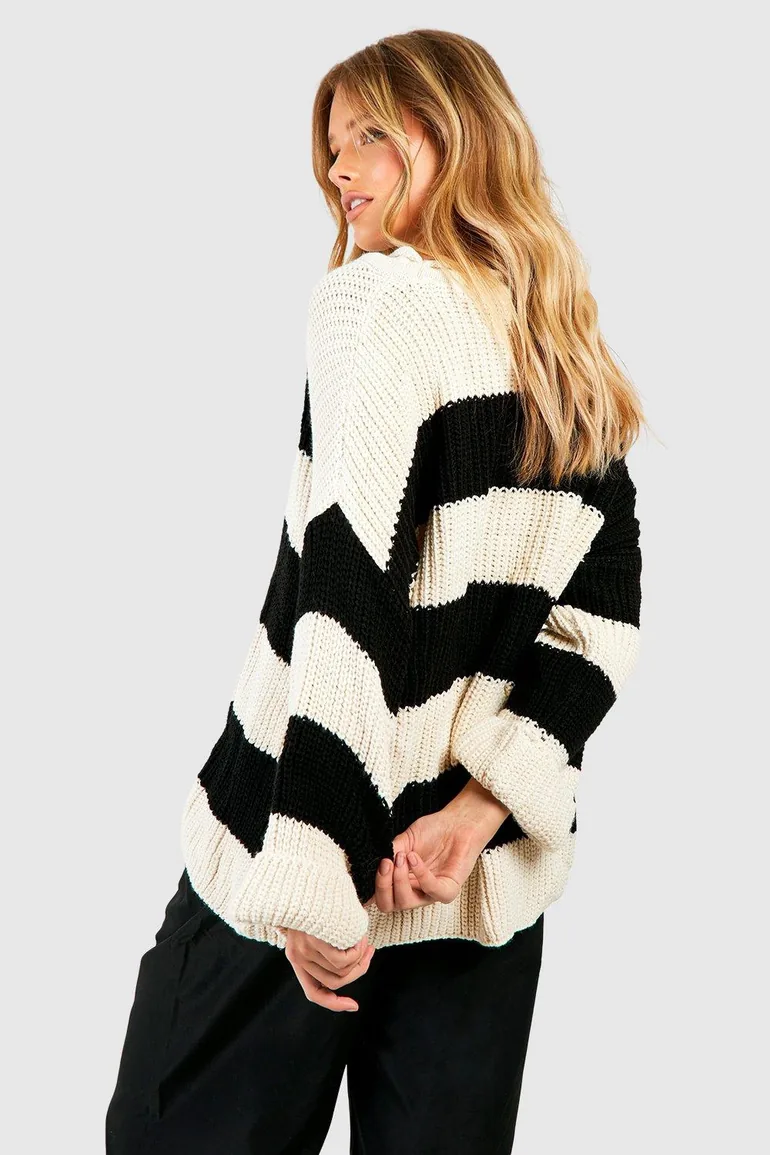 Oversized Stripe Jumper - black - 1