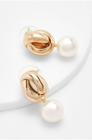 Gold Twist Pearl Drop Earrings - gold