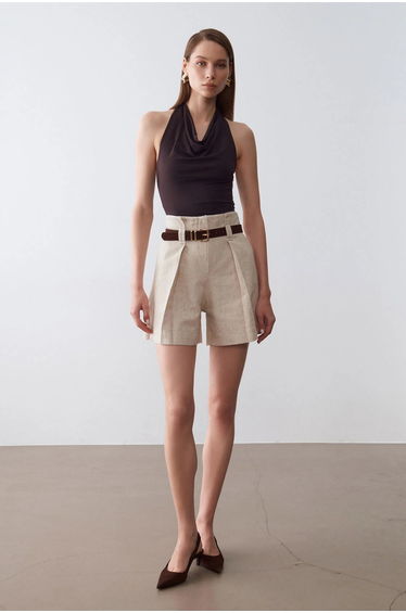 Dilvin Sleeveless Cowl Neck Tie Blouse