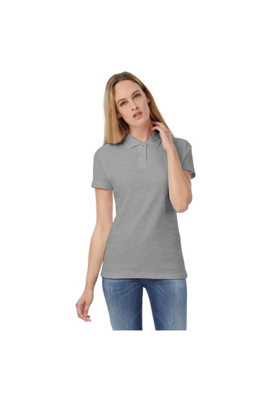B&C Womens/Ladies ID.001 Plain Short Sleeve Polo Shirt - Heather Grey
