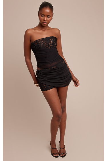 Black Floral Lace Drape Detail Corset