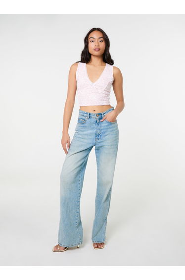 V Neck Lace Crop Top