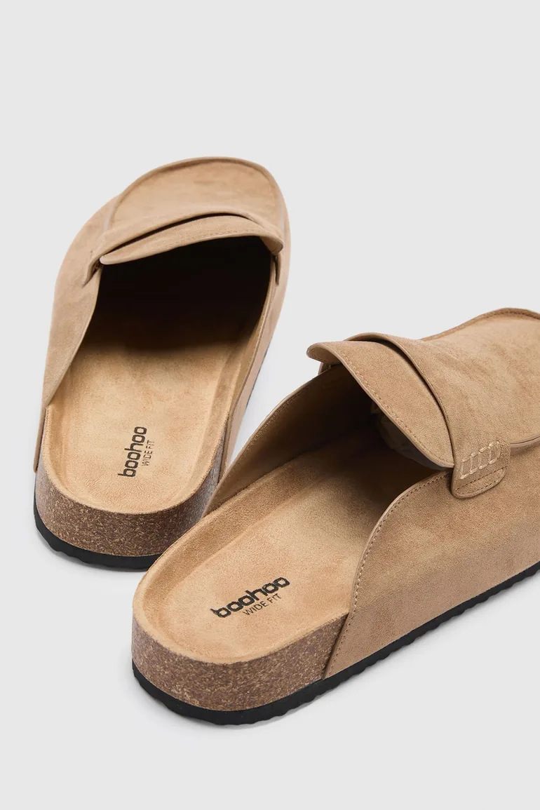 Wide Fit Faux Suede Tab Detail Clog Mules - taupe - 3