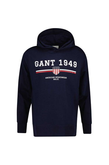 Gant Mens 1949 Graphic Print Drawstring Hoodie - Evening Blue