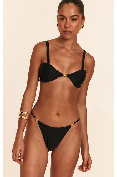 Black Gold Trim Strappy Thong Bikini Bottoms