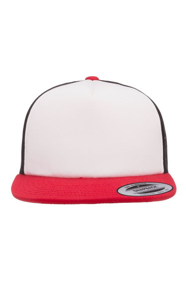 Flexfit By Yupoong Foam Trucker Cap With White Front - Black/White/Red