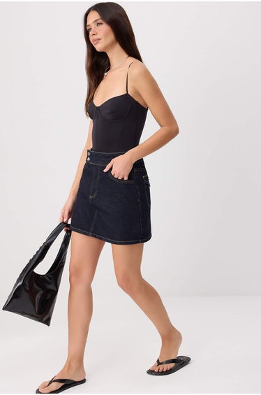 Dark Blue Button Detailed Denim Shorts Skirt